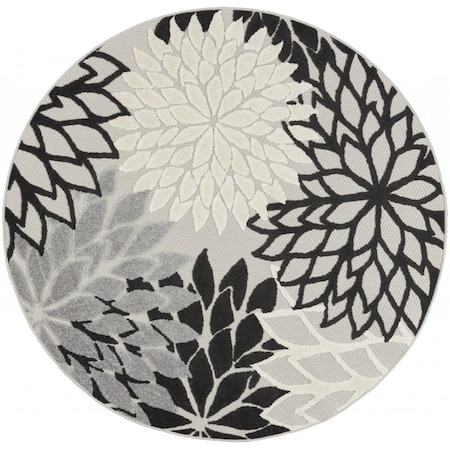 Palacedesigns 4 ft. Round Black Gray White Indoor & Outdoor Area Rug PA2627842